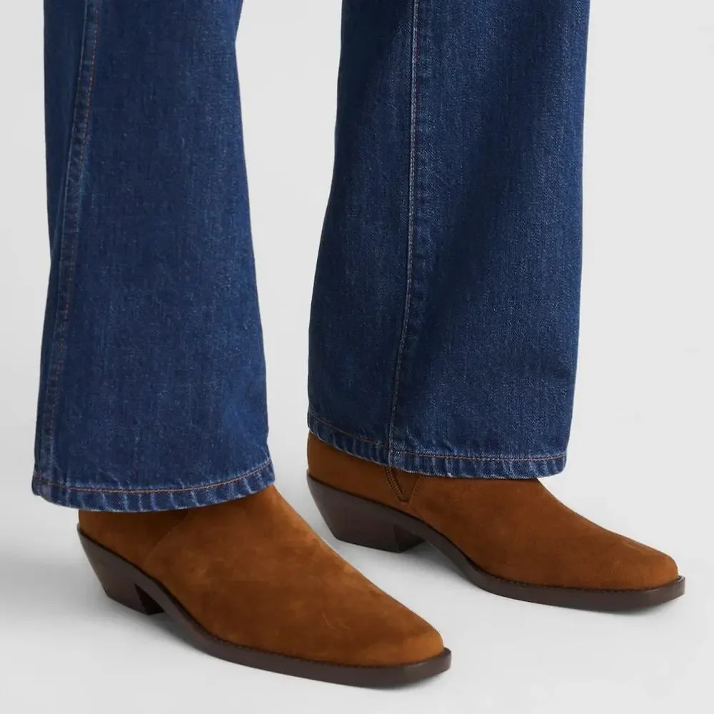 NWOB Madewell Idris Square Toe Suede Western Ankle Boots Russet Womens Size 11